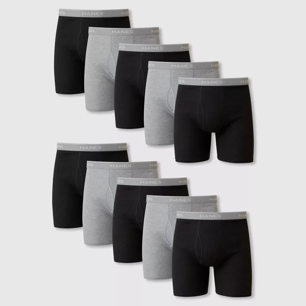 Men's Boxer Briefs by Hanes Black/Gray XL 9-Pack New With Tags